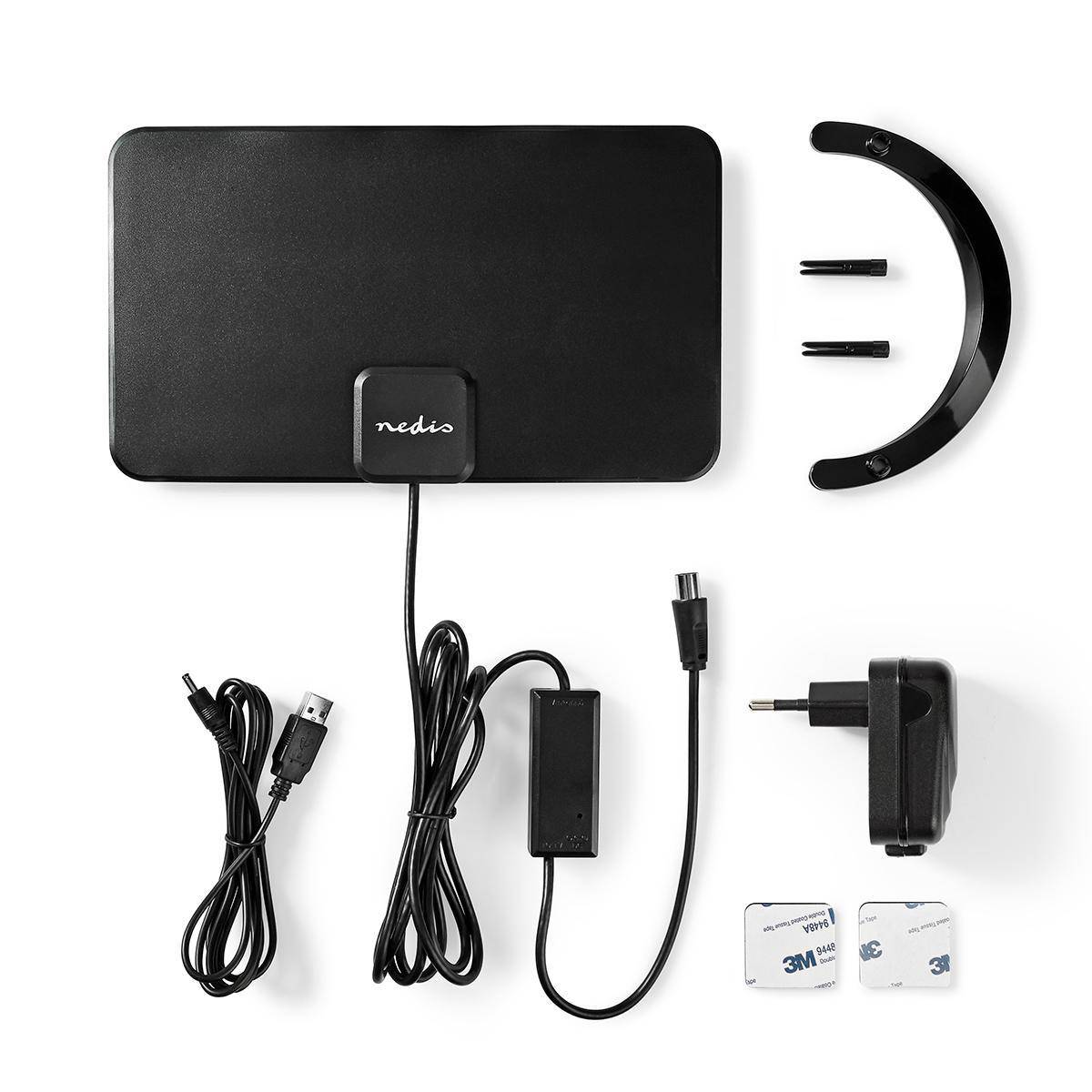 Antenne TV Intérieure Plate DVB-T / T2 DAB+ FM Gain 26dB Portée 25km-1