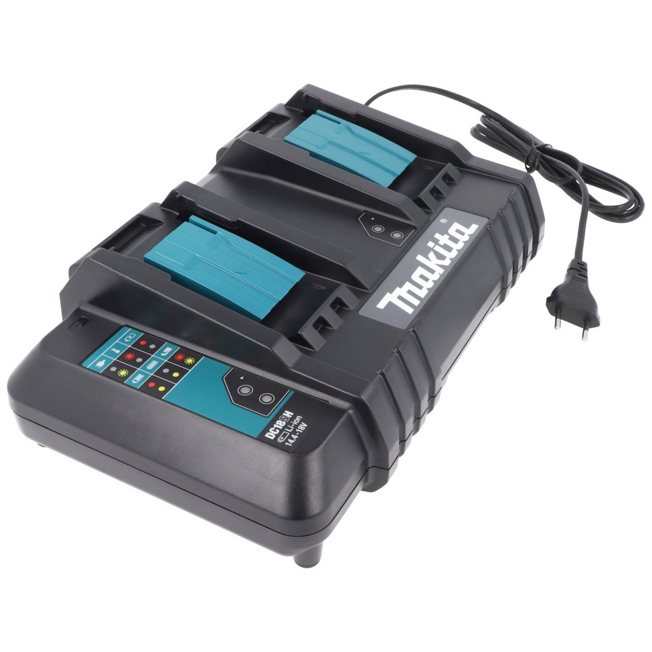 Double chargeur rapide Makita DC 18 RD à 2 baies de 7,2 volts à 18 volts pour 2 batteries Li-ion NiMH, avec sortie USB-0