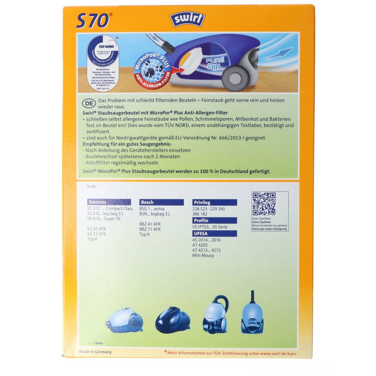 Sac aspirateur Swirl S70 MicroPor Plus pour aspirateurs Siemens et Bosch-1