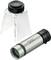 Deux loupes : une loupe cylindrique en argent portant l'inscription « varioplus » et une loupe de table transparente triangulaire.