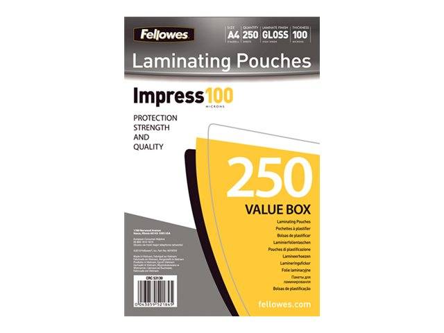 FELLOWES POCHETTES A PLASTIFIER 80MIC A4 250-0