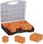 Boîte de rangement ouverte avec des compartiments orange de différentes tailles. Quatre compartiments ont été retirés pour une meilleure visibilité.