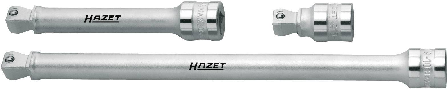 Trois rallonges Hazet de différentes longueurs, en métal, pour clés à douille, sur fond blanc.
