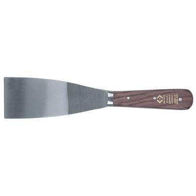 Spatule métallique à large lame et manche en bois. Idéale pour enlever de la peinture ou appliquer du mastic.