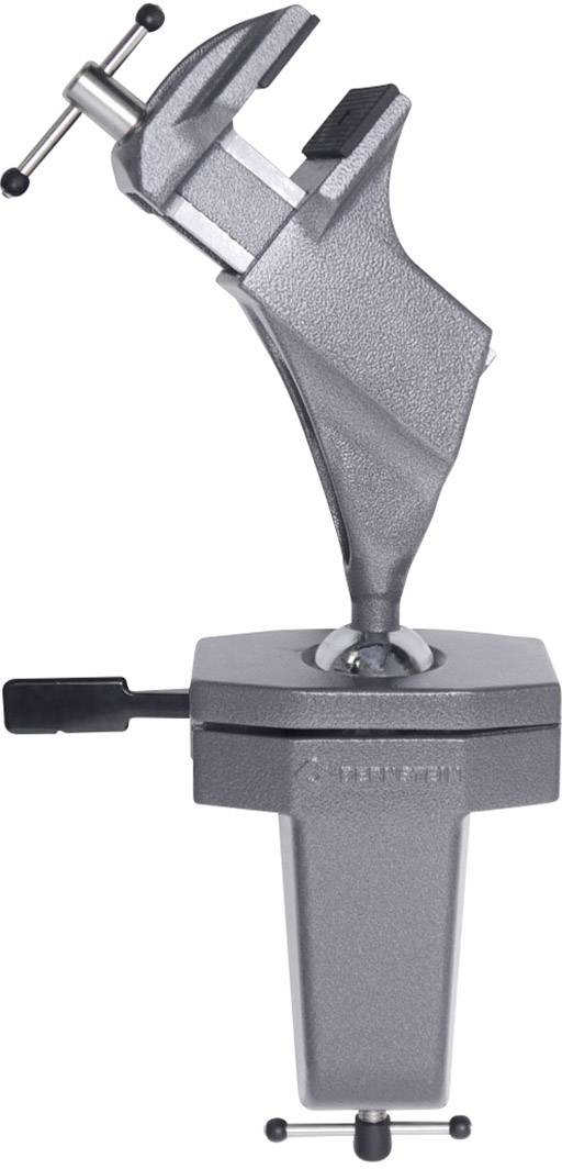 Étau gris avec tête ajustable sur socle stable, adapté aux travaux de précision et aux fixations polyvalentes.