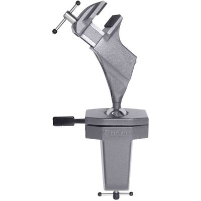 Étau gris avec tête ajustable sur socle stable, adapté aux travaux de précision et aux fixations polyvalentes.