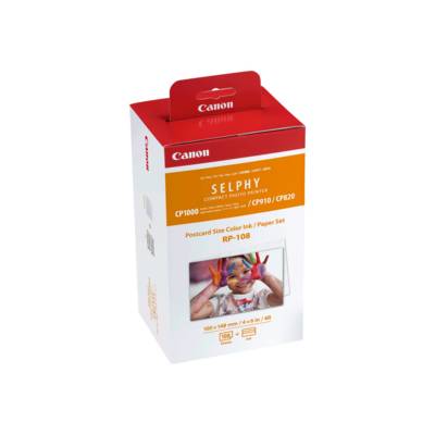 Canon pack cartouche RP-108 8568B001 + 1 paquet de papier photo 100 x 148 mm pour imprimante jet d'encre-0