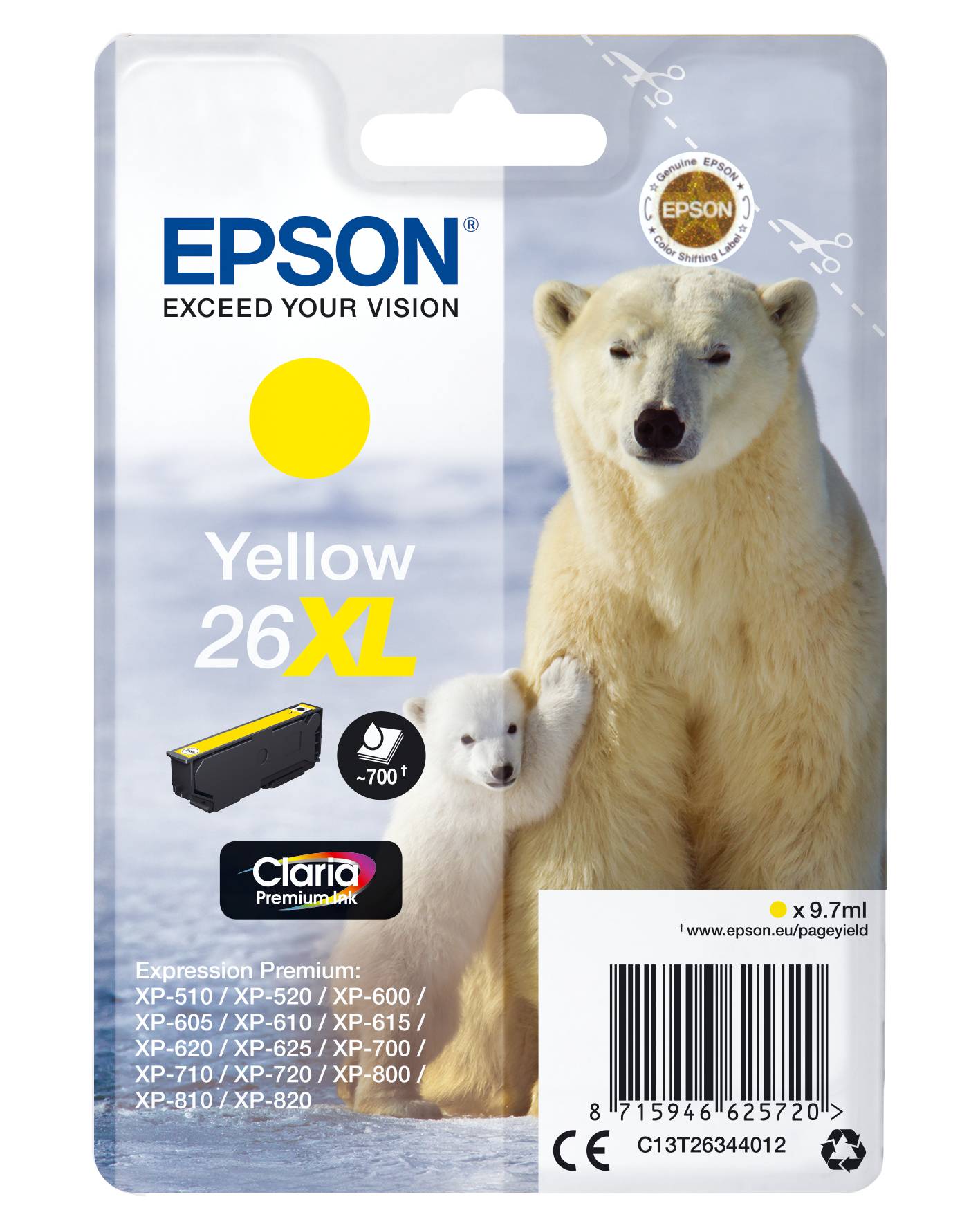 Epson Encre 26XL d'origine jaune C 13 T 26344012-6