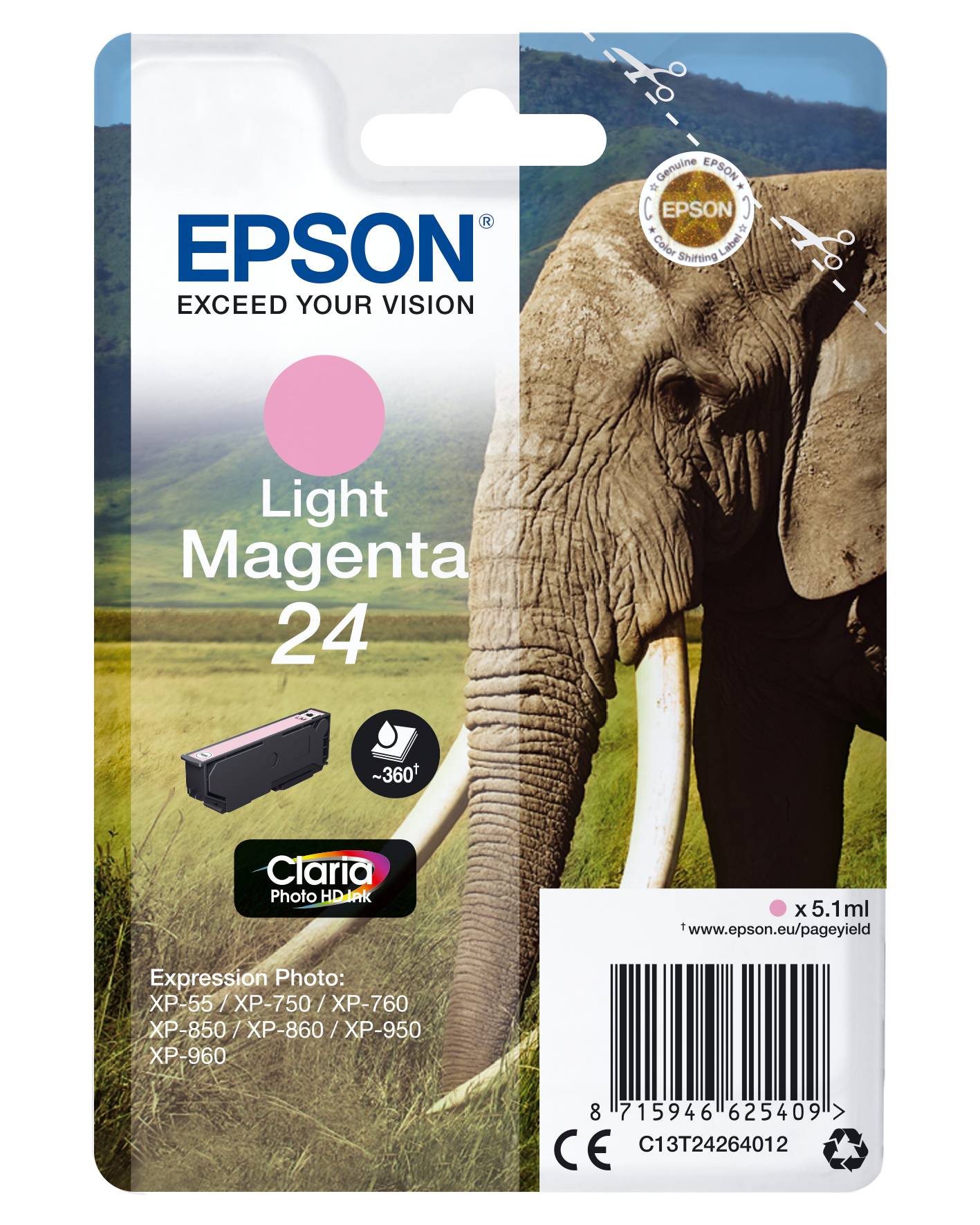 Epson Encre 24 d'origine magenta photo C 13 T 24264012-6