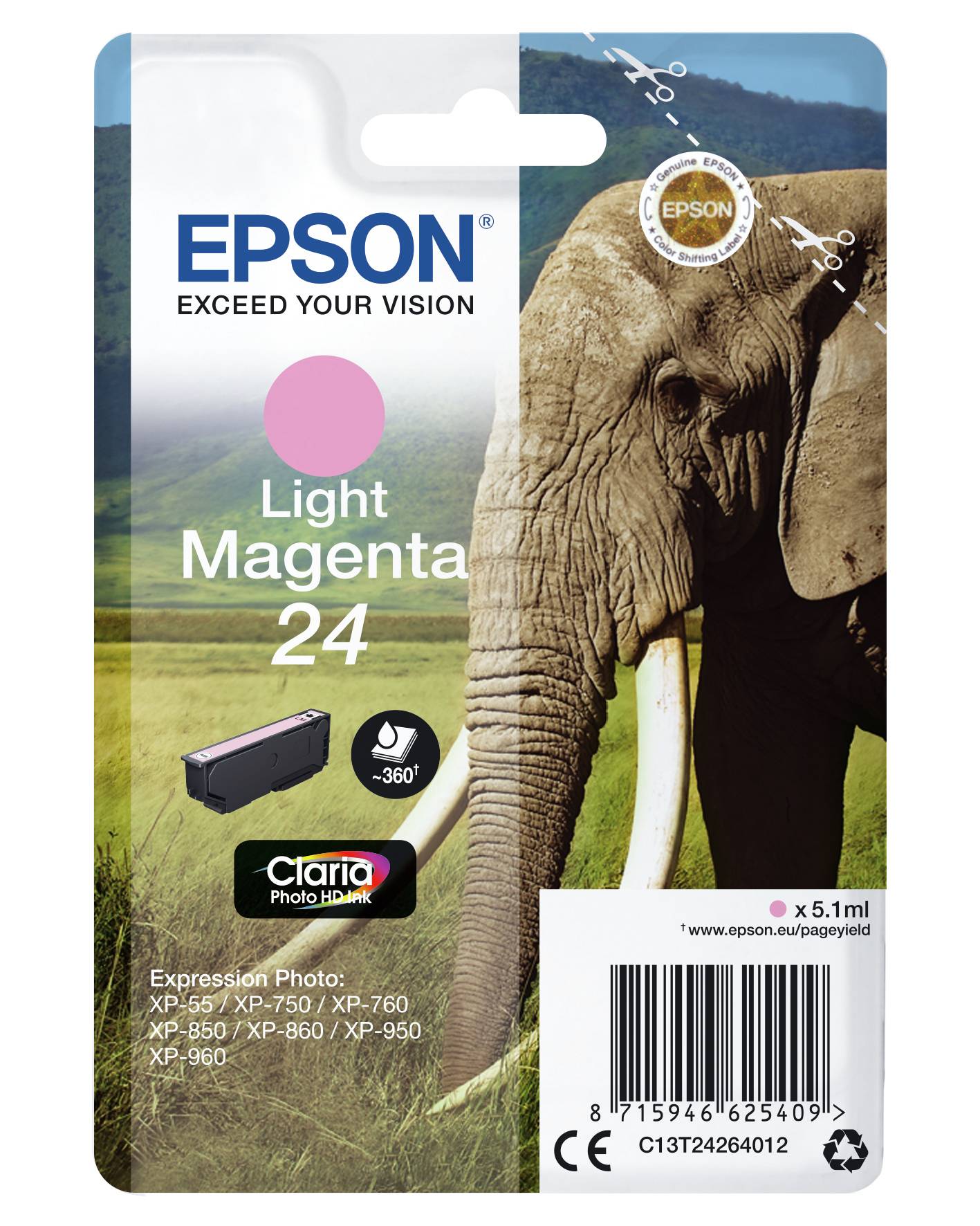 Epson Encre 24 d'origine magenta photo C 13 T 24264012-8