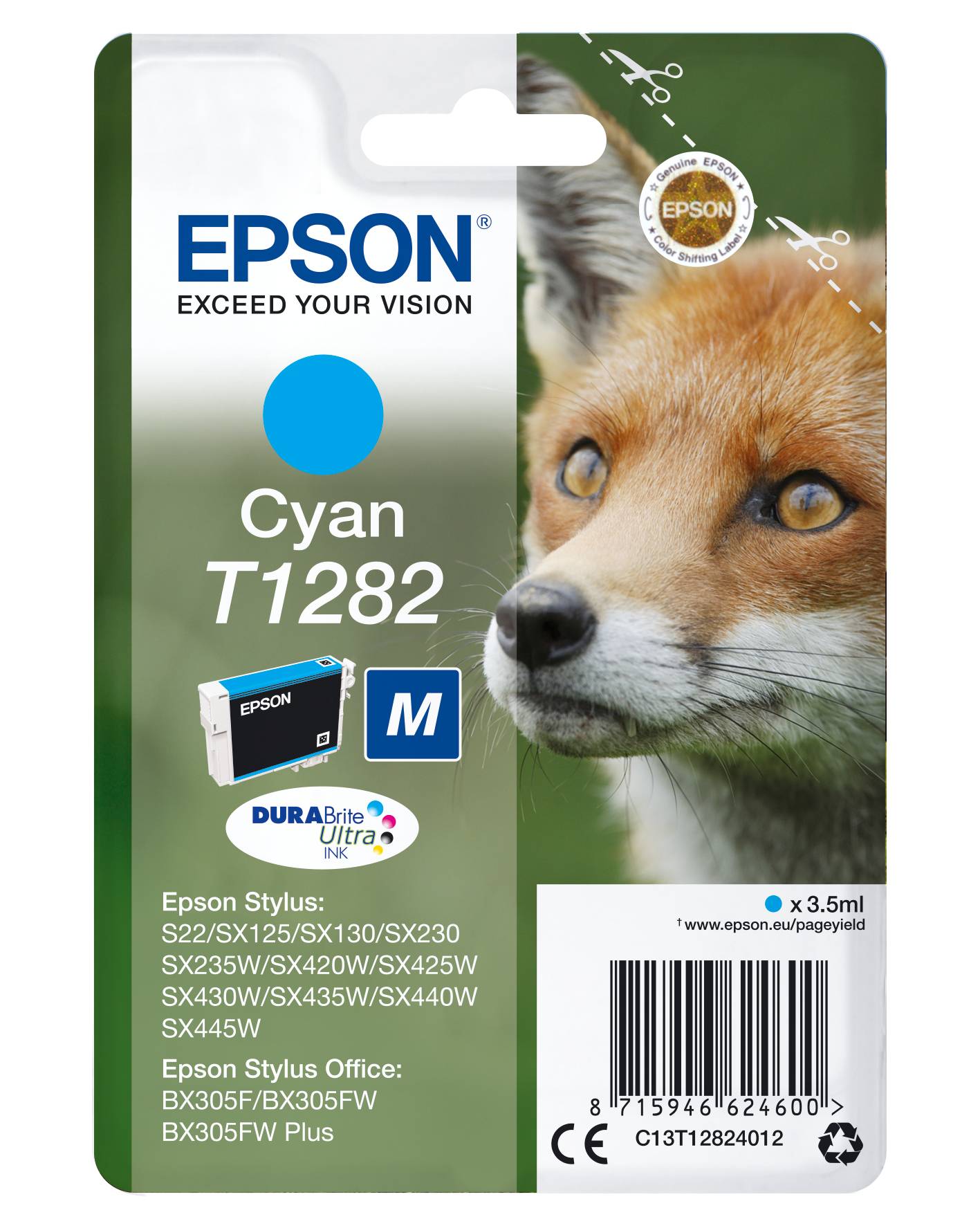 Epson Encre T1282 d'origine cyan C13T12824012-7
