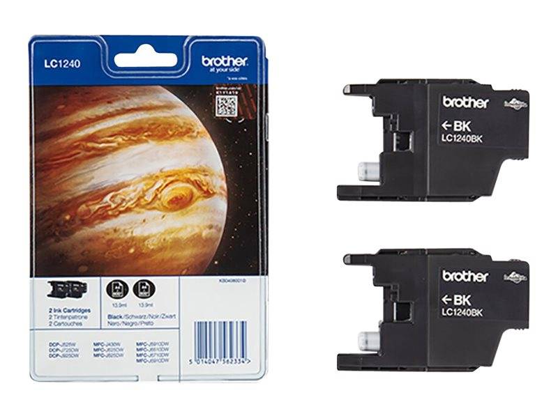 Brother Pack de deux cartouches d'encre LC1240BKBP2 originales – Noir, Rendement standard, Noir, Encre à pigments, 600 p