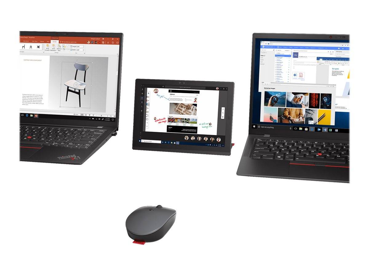 Lenovo Go Multi-Device, Ambidextre, Optique, RF sans fil + Bluetooth, 2400 DPI, Noir, Gris-4