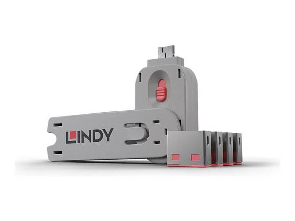 LINDY Clé USB et 4 bloqueurs de ports USB Rose