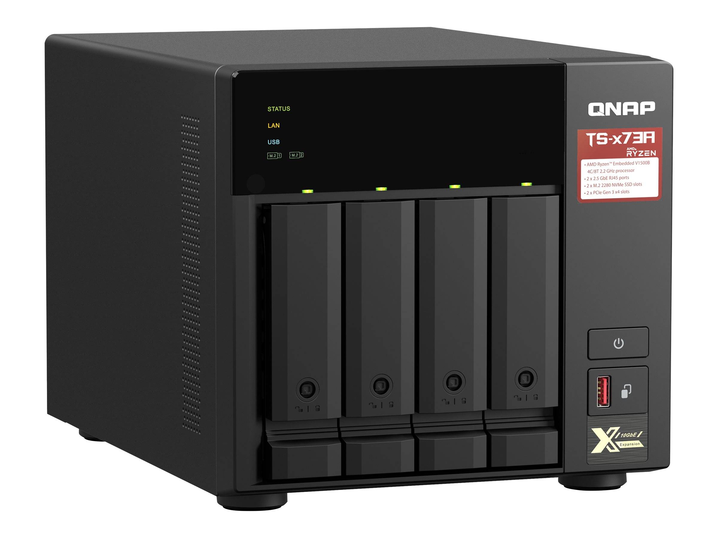 QNAP TS-473A-8G NAS AMD Ryzen Embedded V1500B 8Go SO-DIMM DDR4 4x 2.5/3.5inch SATA 6Gbps 2x M.2 2280 NVMe PCIe Gen3 x1 s-4