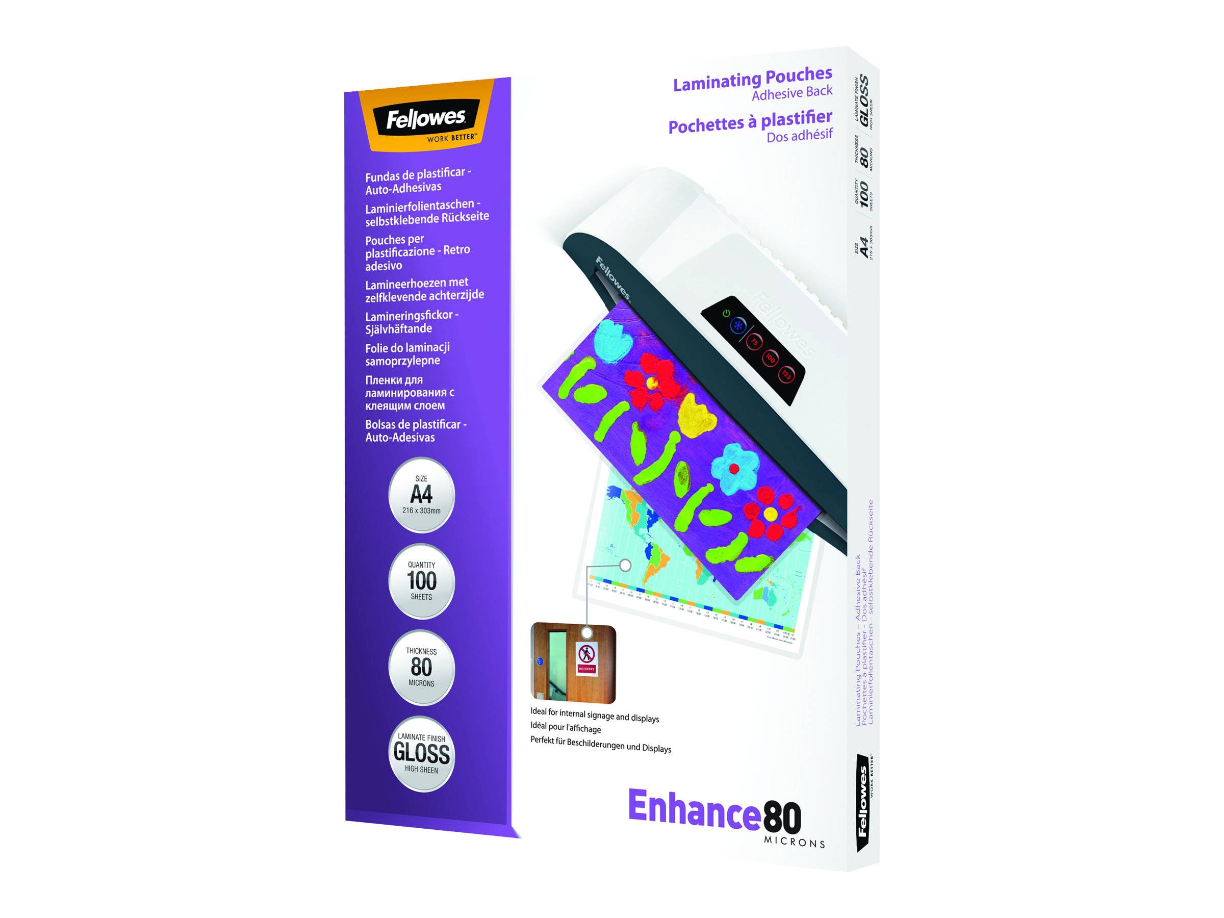 FELLOWES POCHETTES A4 - DOS ADHESIF - 80 MICR-0