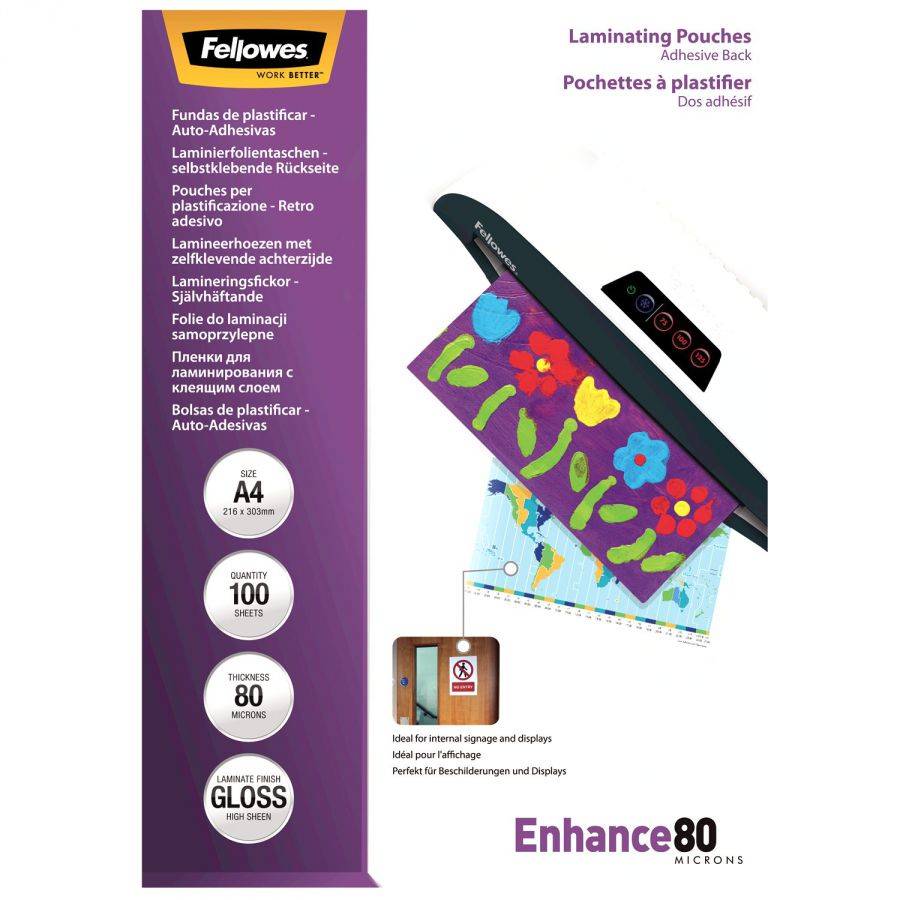 FELLOWES POCHETTES A4 - DOS ADHESIF - 80 MICR-7