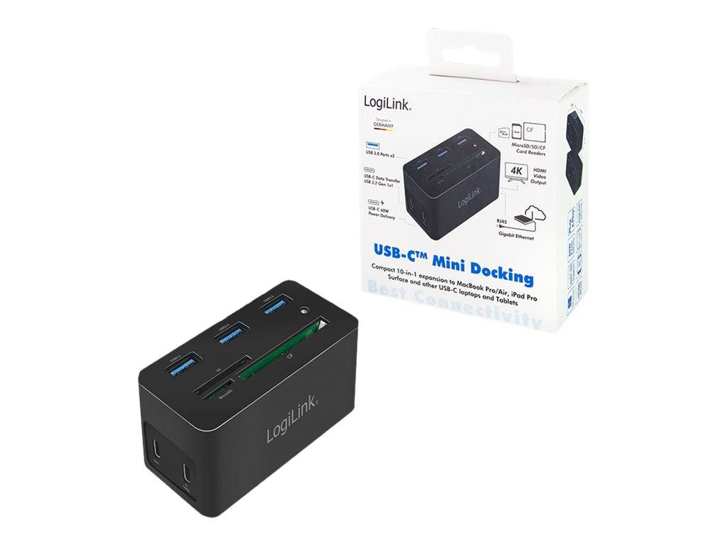 LogiLink UA0370, Avec fil, USB 3.2 Gen 1 (3.1 Gen 1) Type-C, 60 W, 10,100,1000 Mbit/s, Noir, CF, MicroSD (TransFlash), S-0