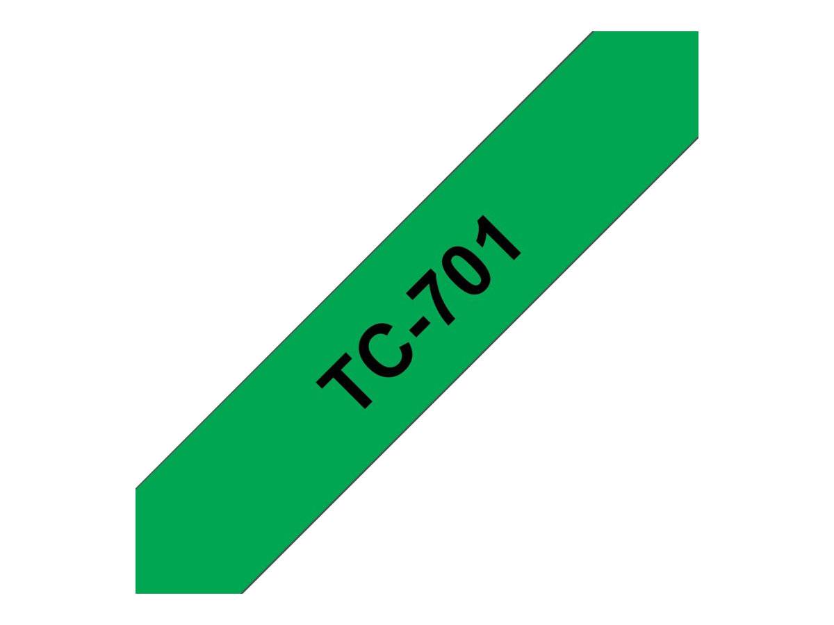 BROTHER P-TOUCH TC-701 noir sur vert 12mm