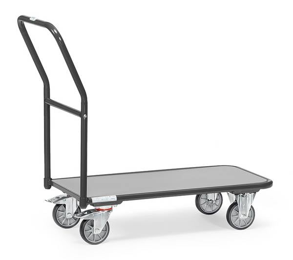 Chariot de magasin à dossier de poussée - 850 x 450 mm, gris RAL 7016