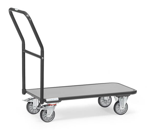 Chariot de magasin à dossier de poussée - 1.000 x 600 mm, Gris RAL 7016