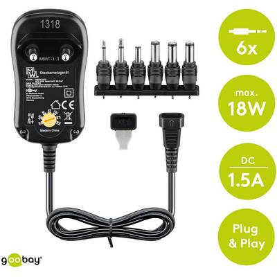 Goobay 67952 Alimentation 3 V/DC, 4.5 V/DC, 5 V/DC, 6 V/DC, 7.5 V/DC, 9 V/DC, 12 V/DC 1.5 A 18 W tension de sortie régla-4