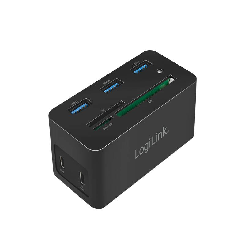 LogiLink UA0370, Avec fil, USB 3.2 Gen 1 (3.1 Gen 1) Type-C, 60 W, 10,100,1000 Mbit/s, Noir, CF, MicroSD (TransFlash), S-5