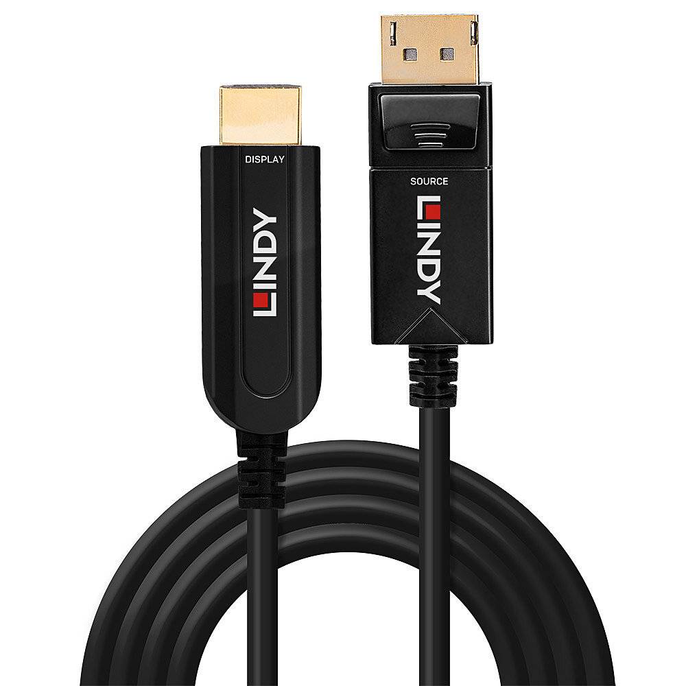 Câble adaptateur LINDY DisplayPort / HDMI / fibre optique Fiche mâle DisplayPort, Fiche mâle HDMI-A 10.00 m noir 38490 4-1