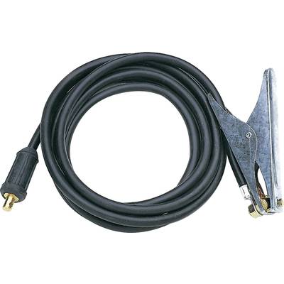 Câble de charge isolé noir avec une pince métallique à une extrémité et un connecteur à l'autre extrémité, destiné au transfert de courant électrique.
