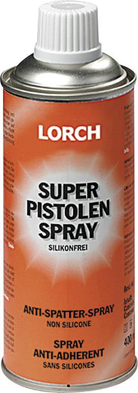 Un produit en aérosol nommé 'Super Pistolen Spray' de Lorch. Il est sans silicone et conçu comme un agent anti-projection.