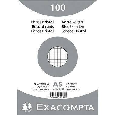 Fiche bristol 210 x 148 mm quadrillée 5 x 5 blanche Exacompta - Boîte de 100-0