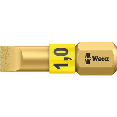 Un tournevis à fente Wera de couleur jaune, avec le marquage '1.0x5.5'.