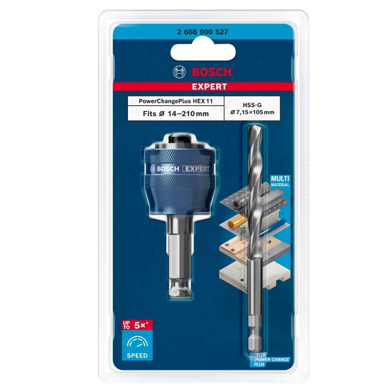 Adaptateur pour système de scie trépan Power Change plus + foret HSS-G 7 - BOSCH EXPERT - 2608900527-1