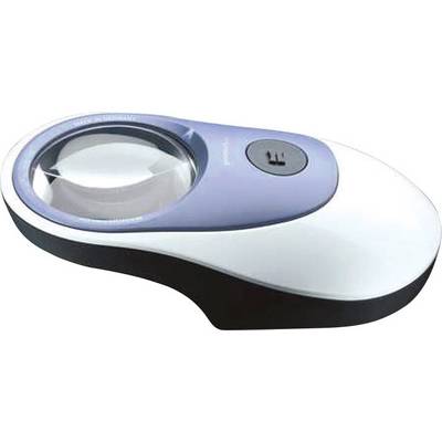Une loupe est posée sur un fond noir. Elle est conçue dans un design moderne avec un grand objectif et un bouton sur le côté.