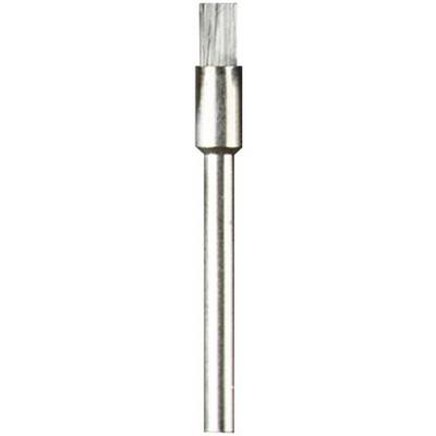 Petit embout de brosse métallique avec manche en métal et tête ronde à poils, adapté pour le nettoyage précis ou le polissage de petites surfaces.