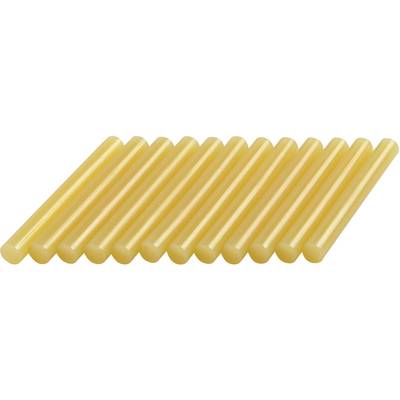 Une rangée de cartouches de colle chaude jaunes, disposées en parallèle.