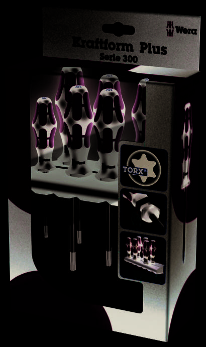 Ensemble de tournevis Wera Kraftform Plus Série 300, composé de plusieurs tournevis verts et noirs dans un emballage.