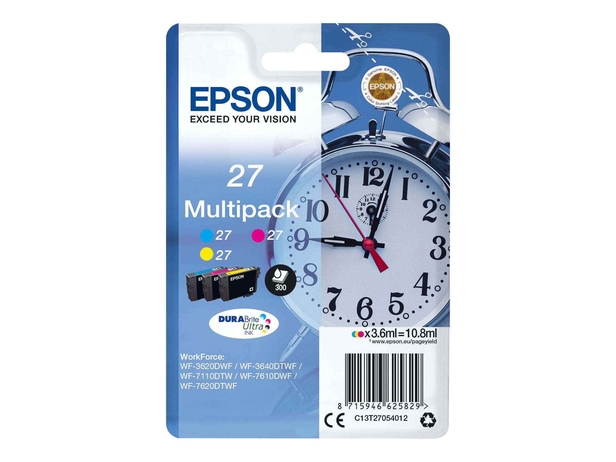 EPSON 1LB 27 ink cartridge cyan magenta and yellow standard capacity 3x3.6ml 3x350 pages combopack RF-AM blister - DURAB-0