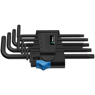 'Ensemble de clés Torx avec support, différentes tailles, métal noir, nom de marque visible sur le support, adapté aux travaux manuels.'