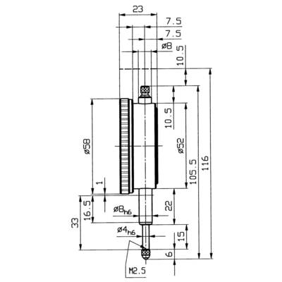 Dessin technique d'un calibre de vis à tête de cylindre avec dimensions en millimètres, montrant les mesures précises et le diamètre de filetage.