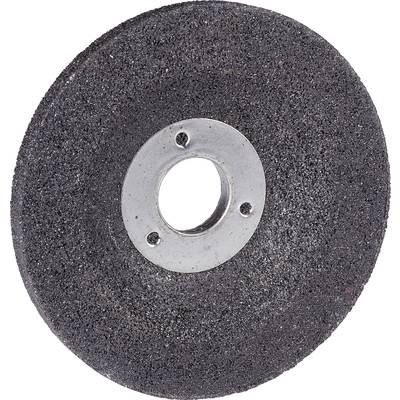Un disque de meulage unique en matériau abrasif noir, avec un disque métallique central et un trou, sur fond blanc.