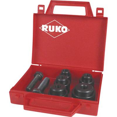Boîte à outils rouge contenant des écrous et des boulons. Il est inscrit 'RUKO' dessus.