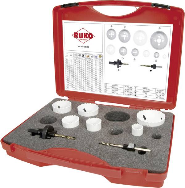 Set scies cloche 8 pcs métal HSS-Co8 Bi RUKO  126302  22 mm, 29 mm, 35 mm, 44 mm, 51 mm, 68 mm Cobalt 8 pièces 1 set