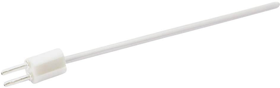 Un capteur de température blanc avec deux broches métalliques et un long corps en plastique.