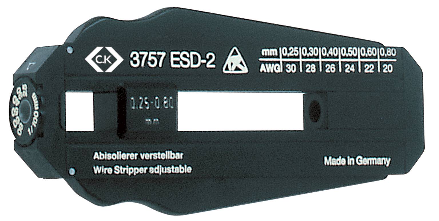 'Dénudeur réglable, modèle 3757 ESD-2, pour diamètres de fil de 0,25-0,80 mm et AWG 30-20, fabriqué en Allemagne.'