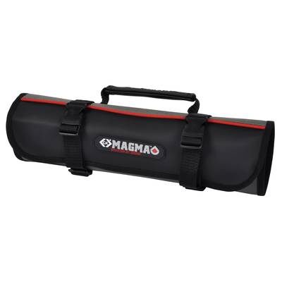 Sac de transport noir de 'MAGMA' avec poignée et accents rouges, adapté pour transporter en toute sécurité l'équipement ou les accessoires de DJ.