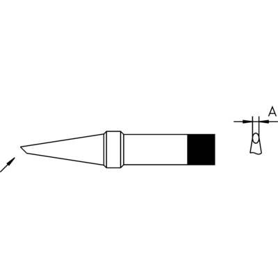 Pointe du fer à souder représentée de profil avec ligne de référence et côte 'A' sur le côté.