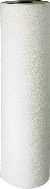 Un rouleau de papier essuie-tout blanc à surface texturée, disposé verticalement.