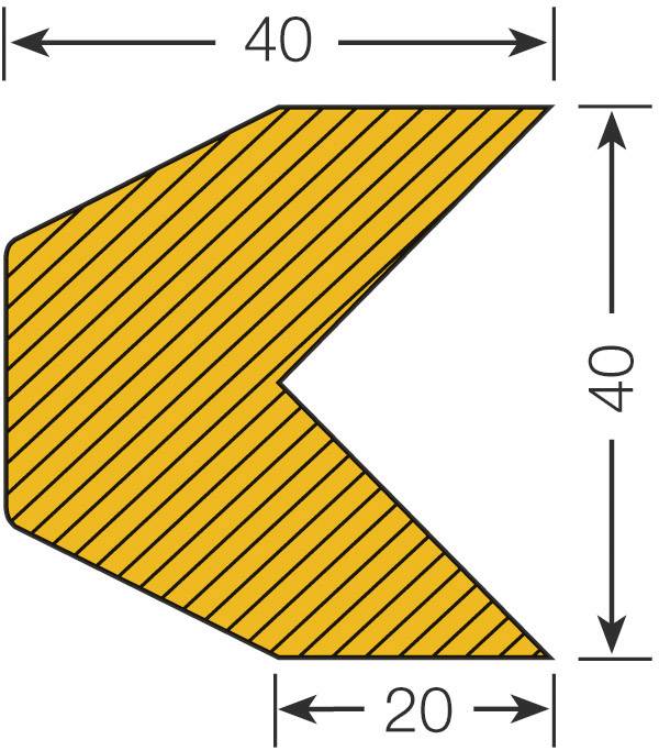 'Orange triangle avec des lignes noires parallèles, dimensions 40x40 avec un espacement intérieur de 20 unités.'