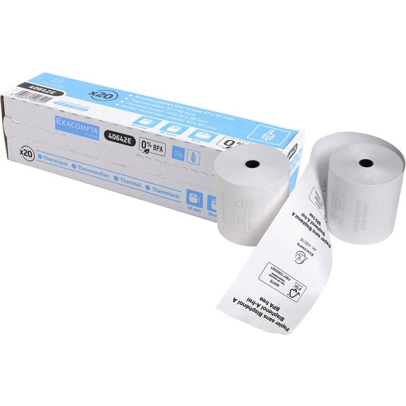 Bobines terminaux bancaires Exacompta 40642E - l 57 mm x L 9 m, Ø 30 mm - 1 pli(s) - paquet de 20-0